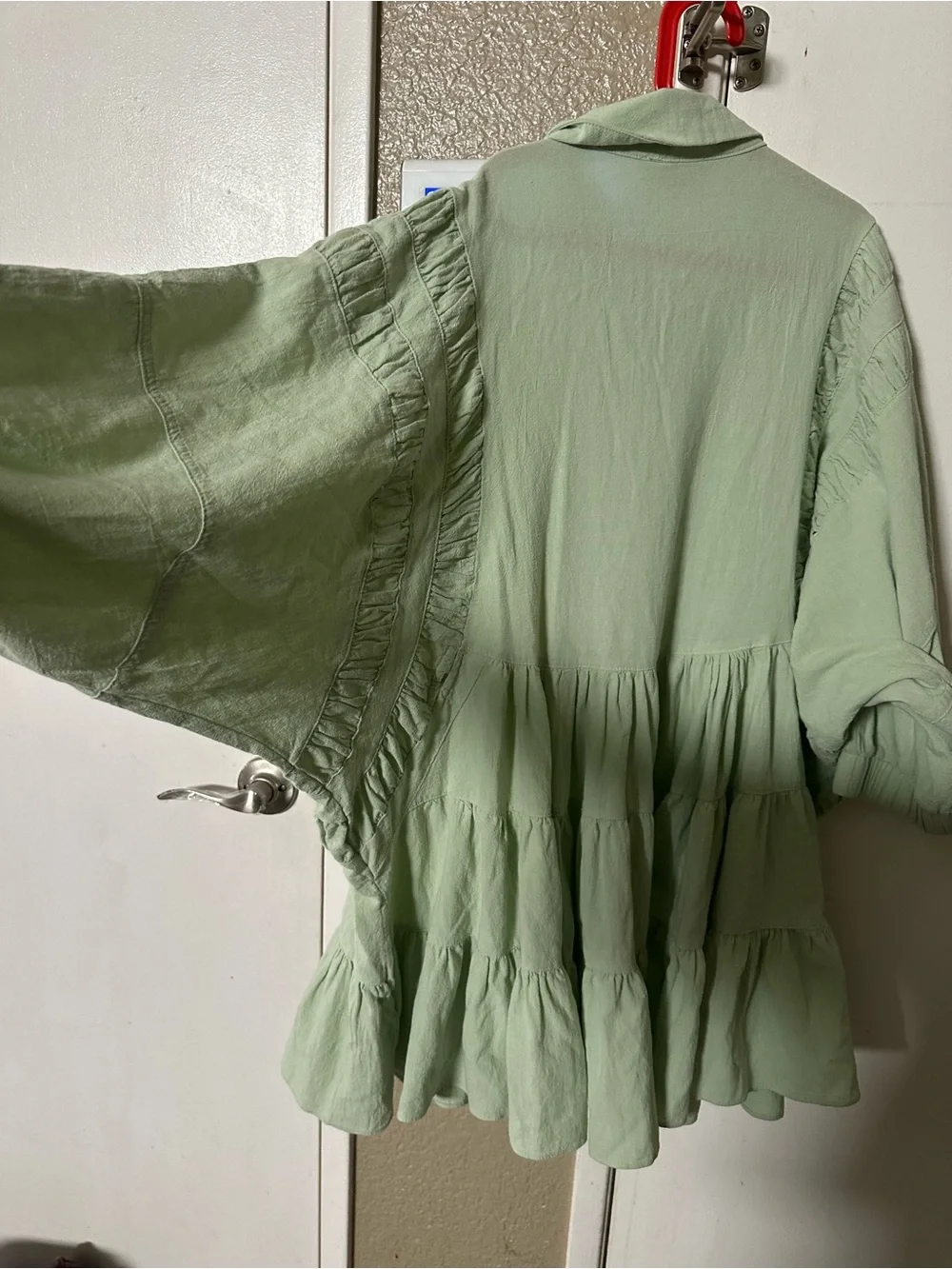 Dusty Rose Light Green Tiered Zip-Front Dress Sz Small
